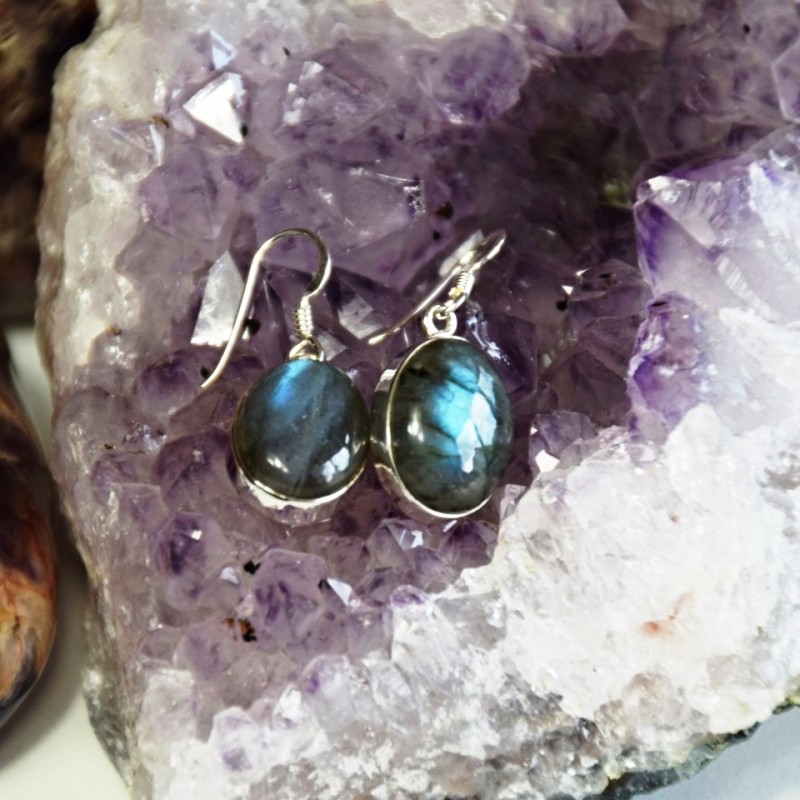 NÁUŠNICE LABRADORIT STŘÍBRO 925