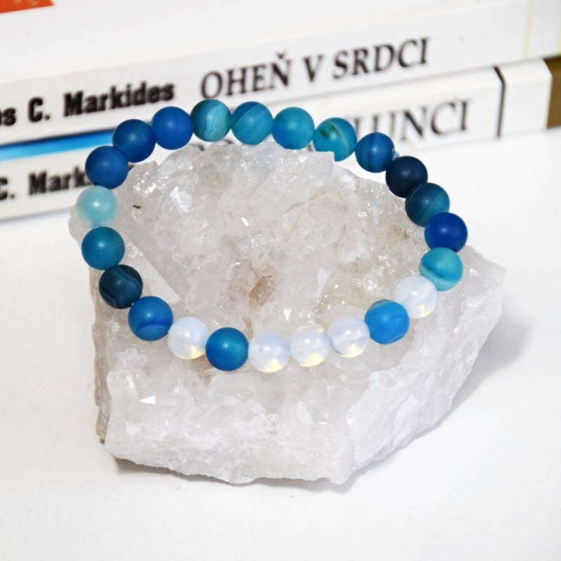 NÁRAMEK MODRÝ MATNÝ ACHÁT S OPALITEM