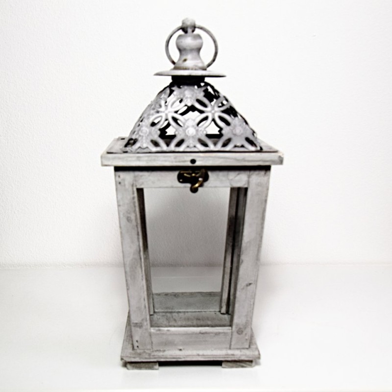 DŘEVĚNÁ LUCERNA SVĚTLE ŠEDÁ