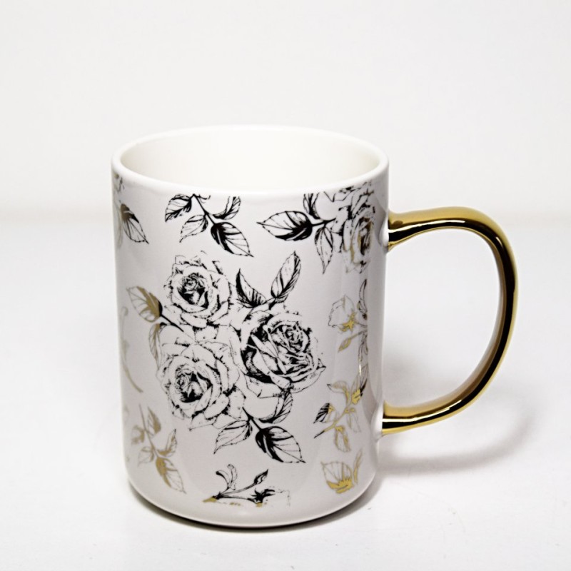 PORCELÁNOVÝ HRNEK SE ZLATÝMI RŮŽEMI