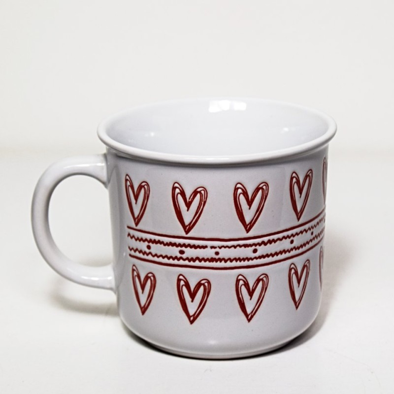 KERAMICKÝ HRNEK BÍLÝ S ČERVENÝMI SRDCI