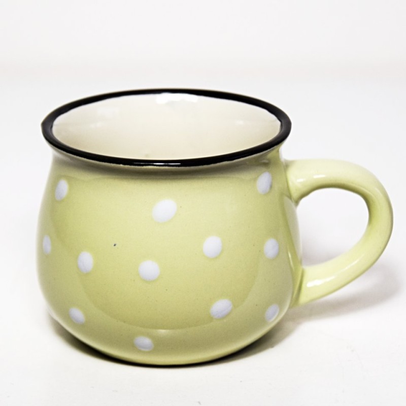 KERAMICKÝ HRNEK SVĚTLE ZELENÝ S PUNTÍKY