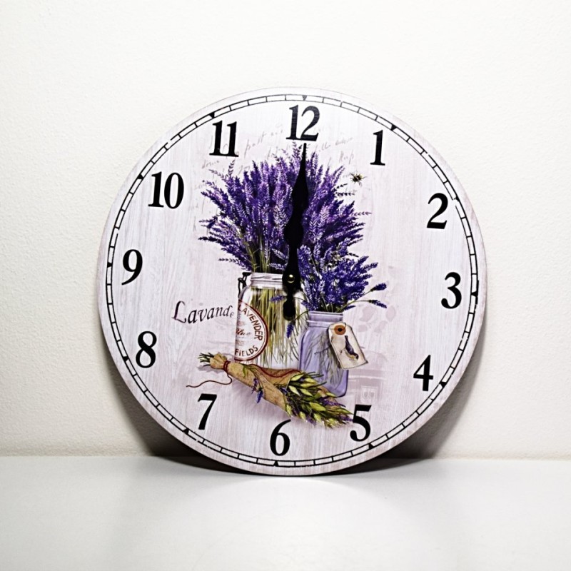DŘEVĚNÉ ZÁSTĚNNÉ HODINY S LEVANDULÍ