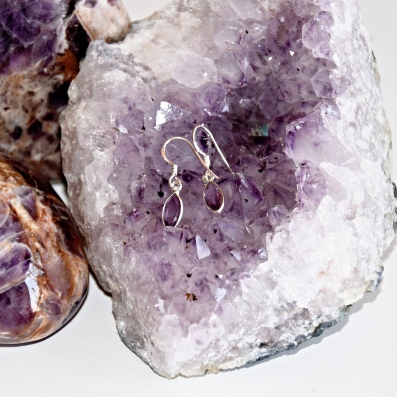 NÁUŠNICE AMETYST STŘÍBRO 925