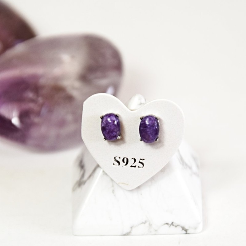 NÁUŠNICE Z ČAROITU STŘÍBRO 925